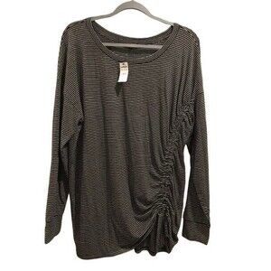 Women's Large T-Shirt Long Sleeve Express Shirred Side Black & White NWT
